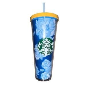 Rare Starbucks Blue Cactus Flower & Yellow 24 OZ Cold Tumbler